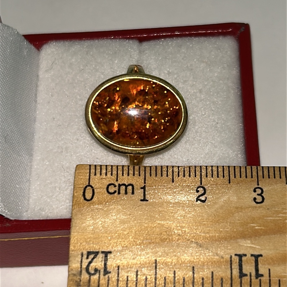 Solid 14K Yellow Gold Natural Oval Baltic Amber Ring Vintage Estate - Picture 14 of 14